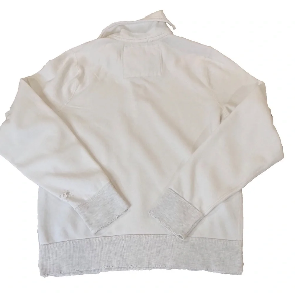 Abercrombie & Fitch Distressed 1/4 Zip Muscle Sweatshirt; White/Grey; Women's L - Picture 2 of 14
